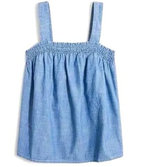 Women's J Crew Chambray Squareneck Smocked Tank Top | Size X Small| Cotton - Picture 1 of 4